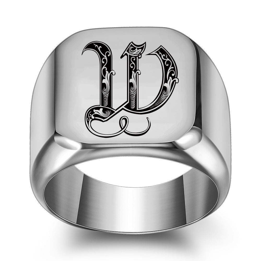 Anillo Clásico con Inicial Noble | Oro Blanco