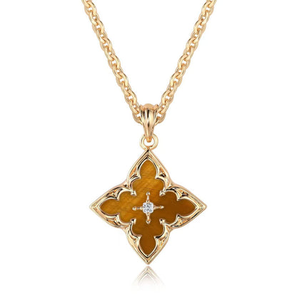 Collar con Dije de Trébol Café | Oro