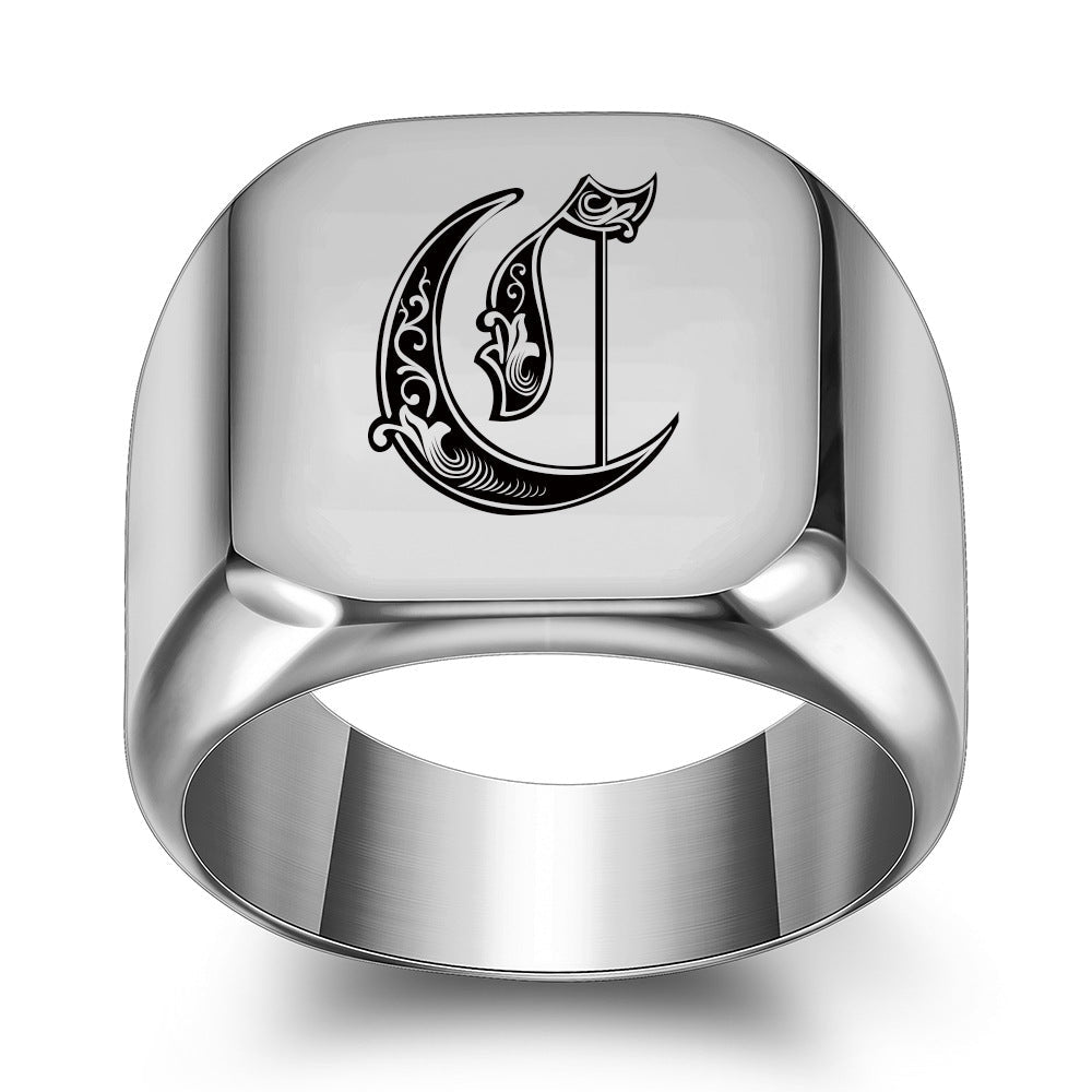 Anillo Clásico con Inicial Noble | Oro Blanco