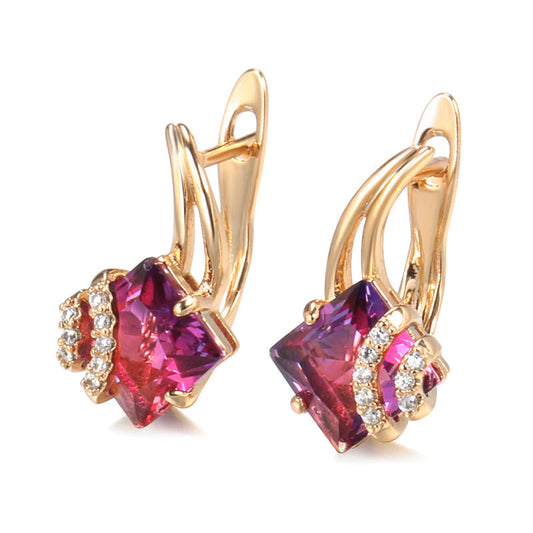 Aretes Cuadrados de Cristal Carmesí | Oro Rosa