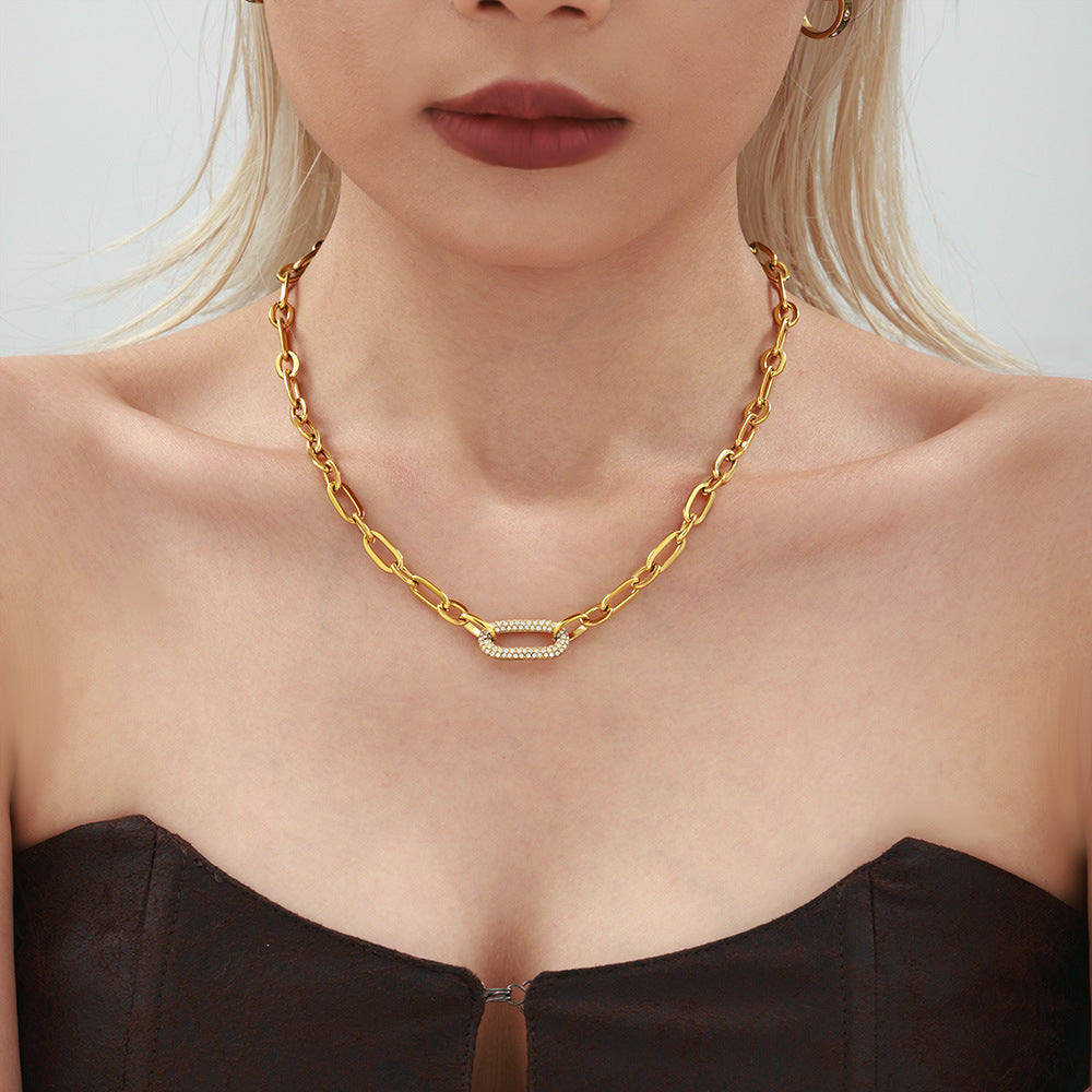 Set de Joyería de Cadena de Eslabón Grueso con Pavé | Oro