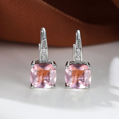 Aretes de Argolla con Piedra Mística | Oro Blanco