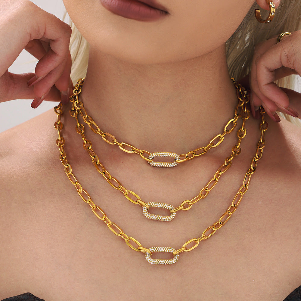 Set de Joyería de Cadena de Eslabón Grueso con Pavé | Oro