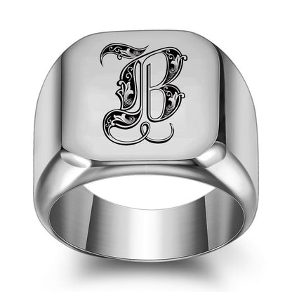 Anillo Clásico con Inicial Noble | Oro Blanco