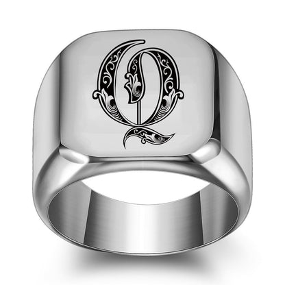 Anillo Clásico con Inicial Noble | Oro Blanco