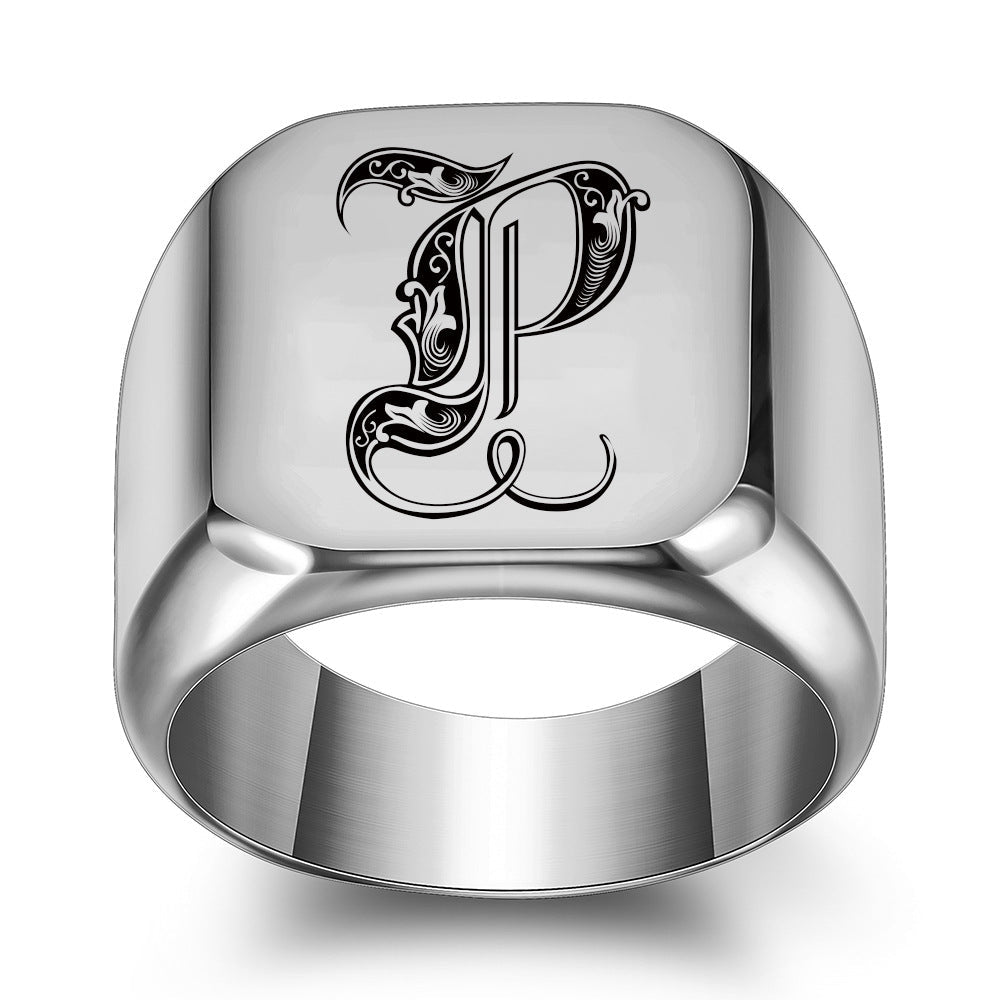 Anillo Clásico con Inicial Noble | Oro Blanco
