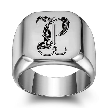 Anillo Clásico con Inicial Noble | Oro Blanco