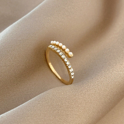 Virelle Anillo Abierto de Cristal y Perla | Oro