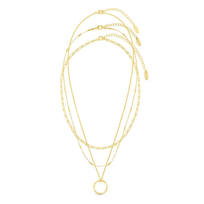 Collar de Tres Hileras con Círculo Abierto | Oro Blanco