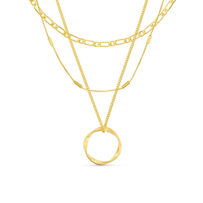 Collar de Tres Hileras con Círculo Abierto | Oro