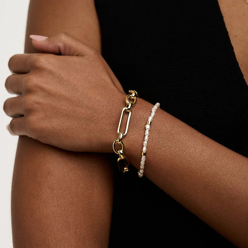 Pulsera de Eslabón con Barra T | Oro Blanco