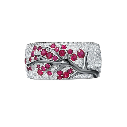 Anillo Árbol de Flores de Rubí | Oro Blanco