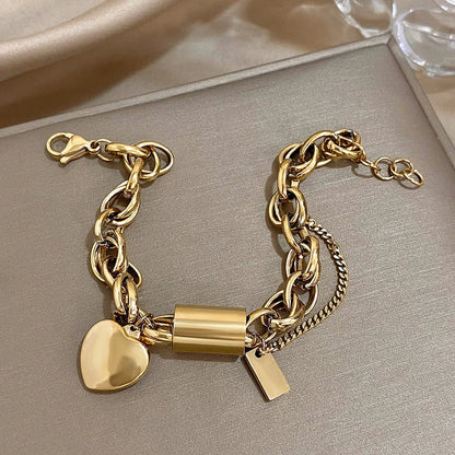 Pulsera Gruesa de Corazón | Oro Blanco