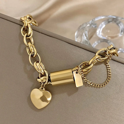 Pulsera Gruesa de Corazón | Oro Blanco