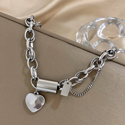 Pulsera Gruesa de Corazón | Oro Blanco