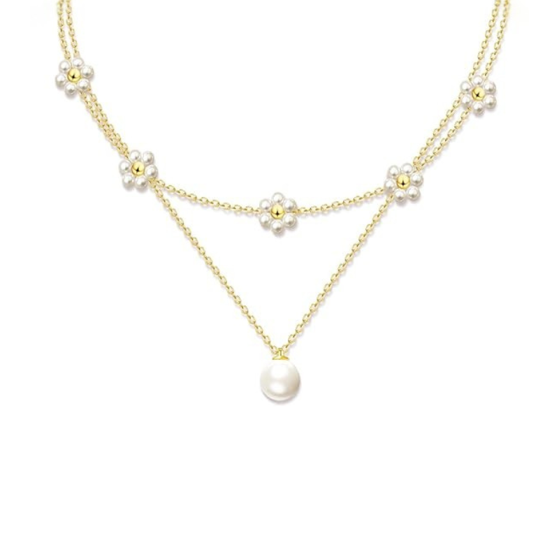 Collar en Capas de Perla Floral | Oro