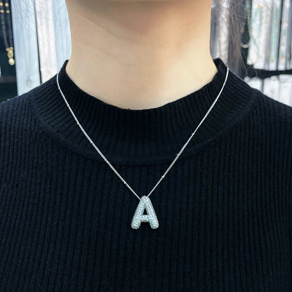 Set de Collar con Inicial Bubble | Oro Blanco