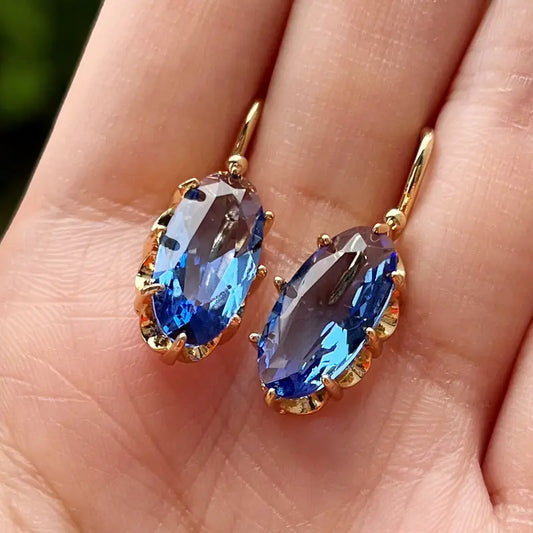 Aretes Floración Azul Dorado | Oro