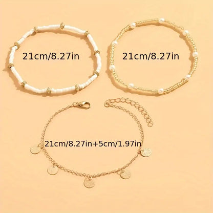 Set de Tobilleras en Capas de 3 Piezas Coastal Charm | Oro