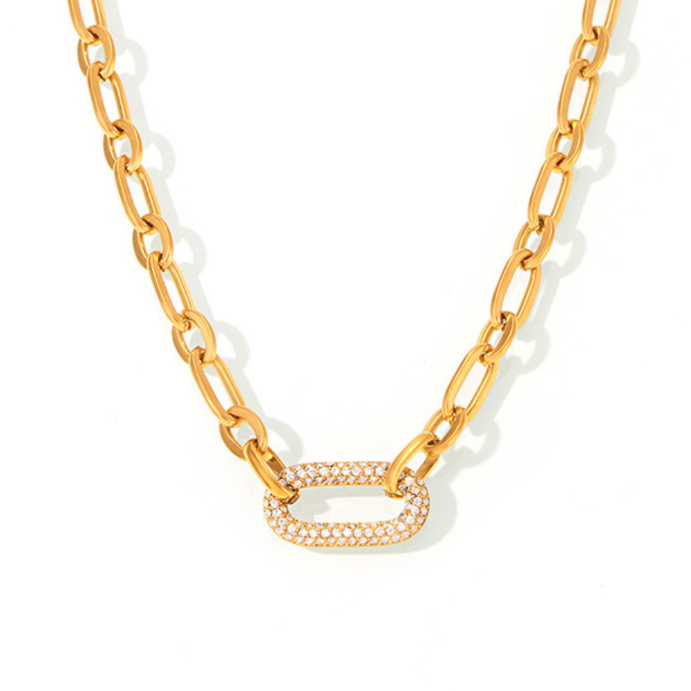 Set de Joyería de Cadena de Eslabón Grueso con Pavé | Oro