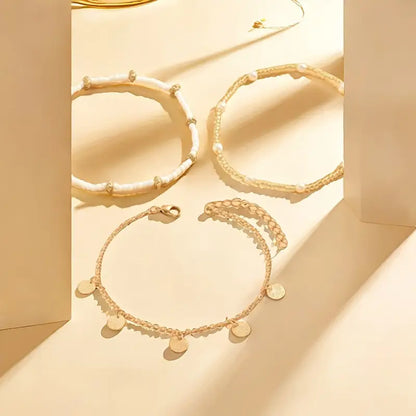 Set de Tobilleras en Capas de 3 Piezas Coastal Charm | Oro