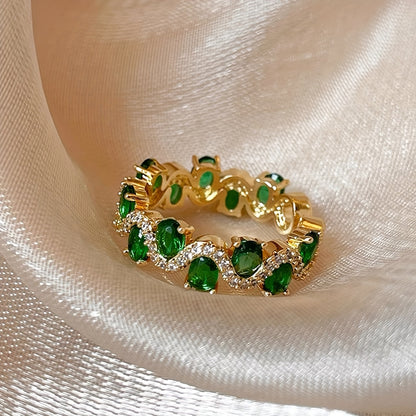 Calira Anillo Abierto de Esmeralda Brillante | Oro