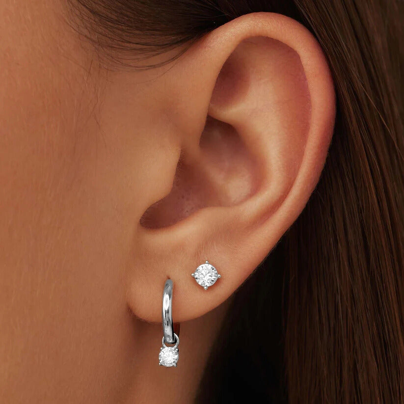 Larmes de Lune Set de Aretes con Piedra | Oro Blanco