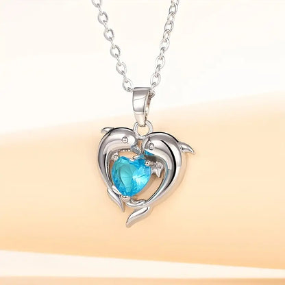 Collar Gemelos Corazón de Océano | Oro Blanco