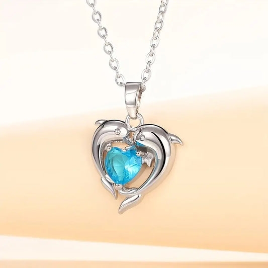 Collar Gemelos Corazón de Océano | Oro Blanco