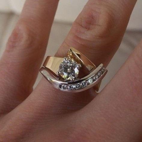 Anillo de Zirconia Oro y Plata Irregular Antiguo | Oro Mixto