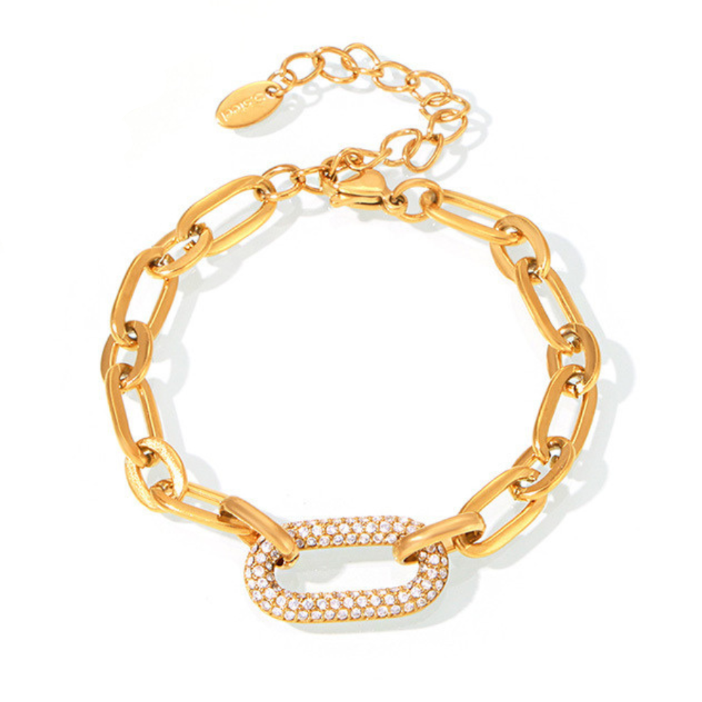 Set de Joyería de Cadena de Eslabón Grueso con Pavé | Oro