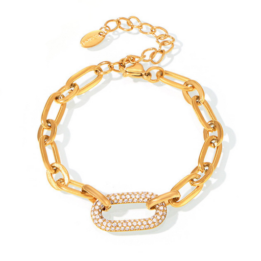 Set de Joyería de Cadena de Eslabón Grueso con Pavé | Oro