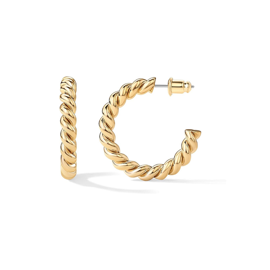 Aretes de Argolla Torcidos tipo Cuerda | Oro