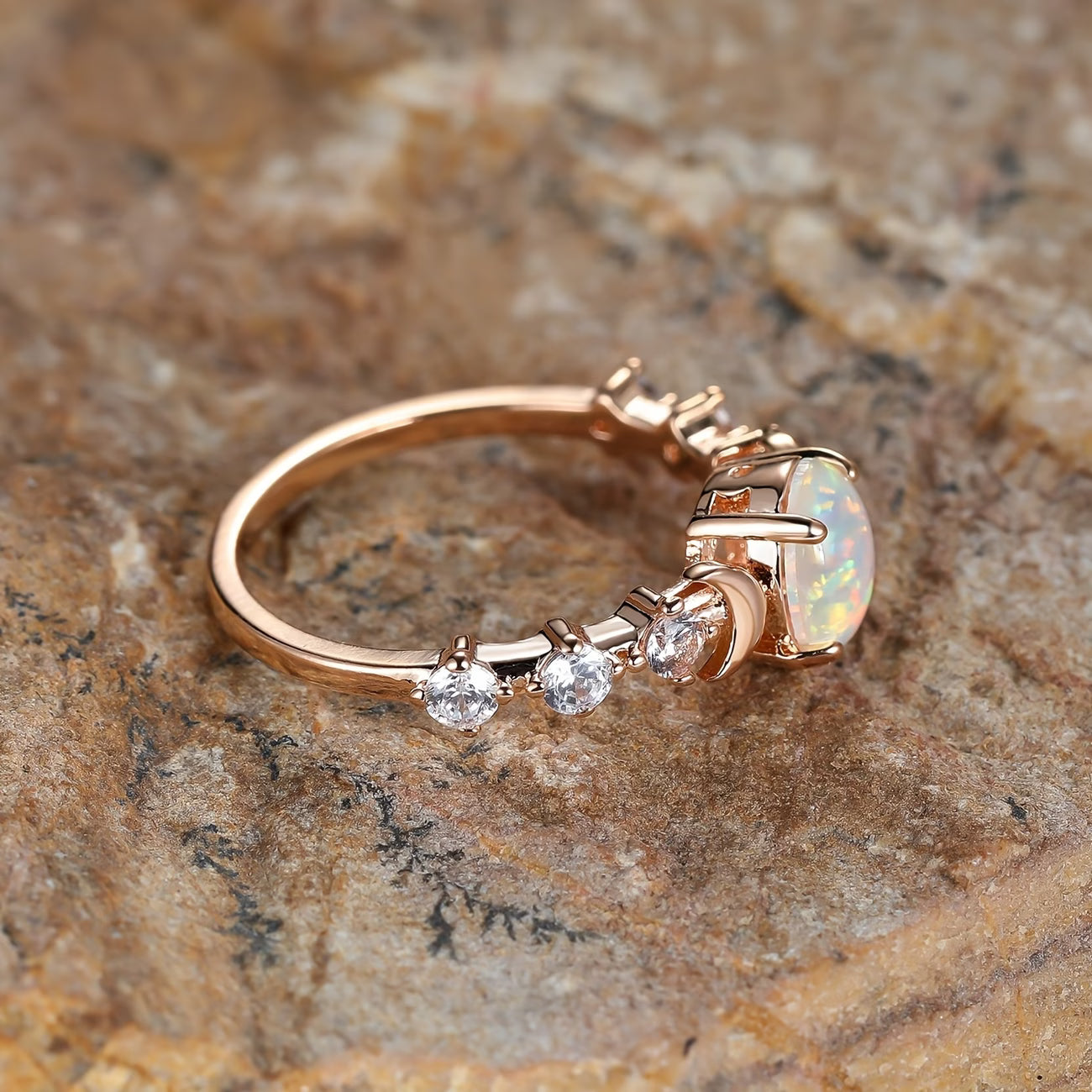 Anillo Luna Creciente de Ópalo | Oro Rosa