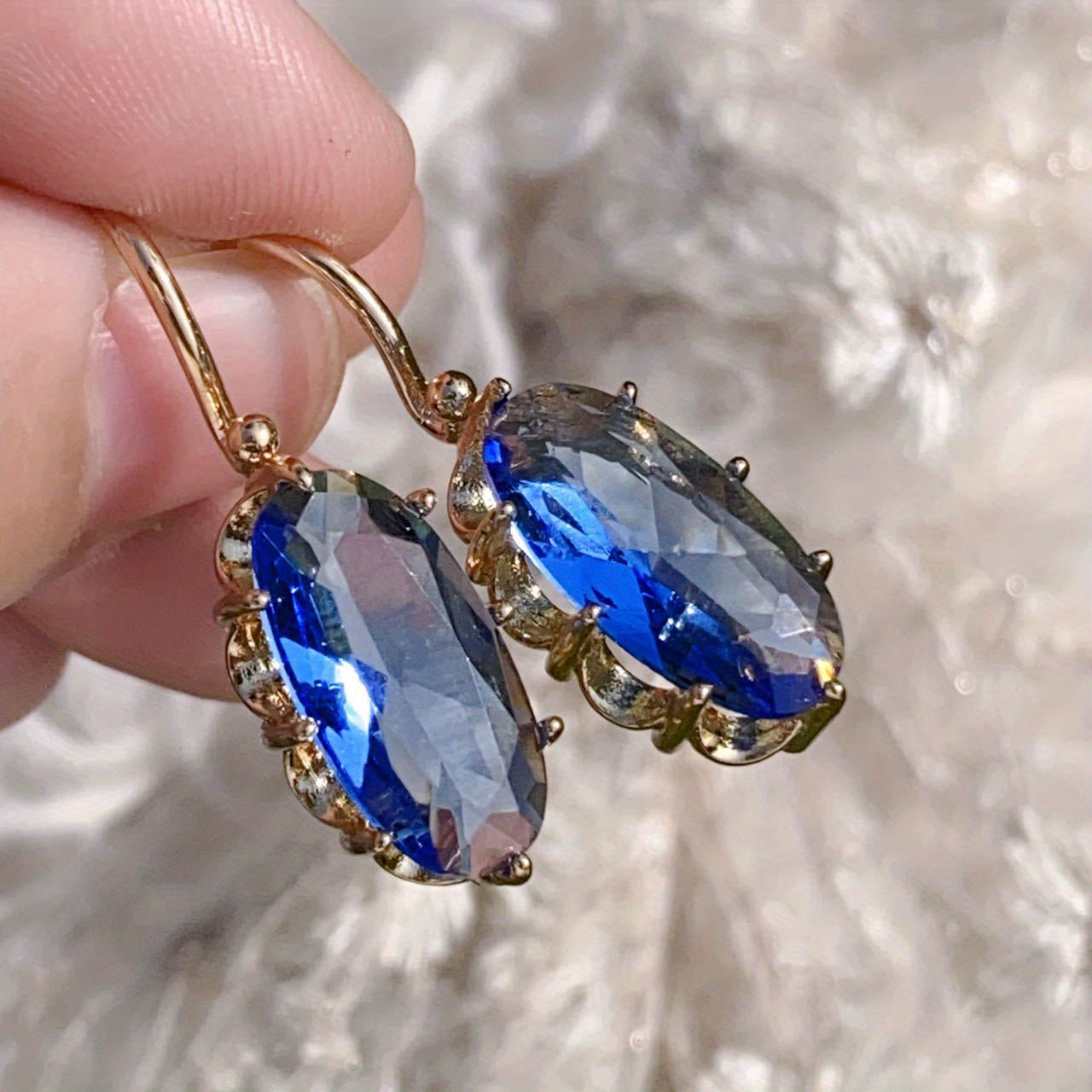 Aretes Floración Azul Dorado | Oro