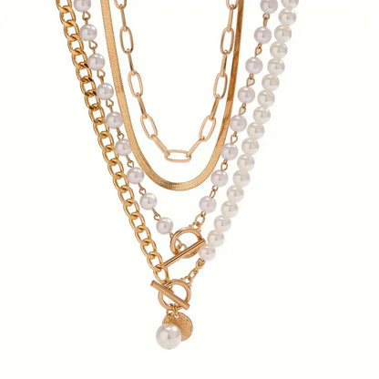 Set de Collar de Cadena Serpiente con Perla Estilo Vintage | Oro