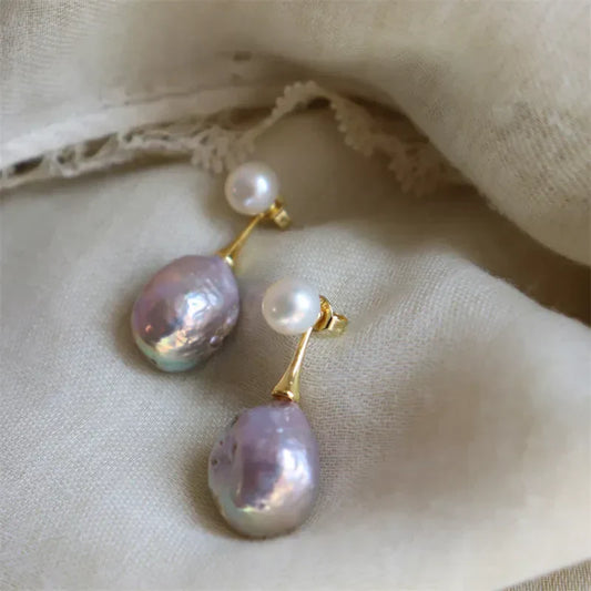 Aretes de Perla Lila Exquisitos | Oro