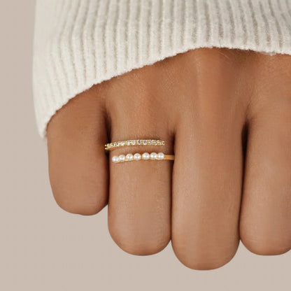 Virelle Anillo Abierto de Cristal y Perla | Oro