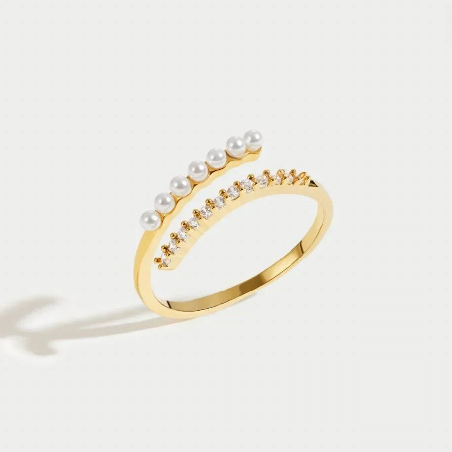 Virelle Anillo Abierto de Cristal y Perla | Oro